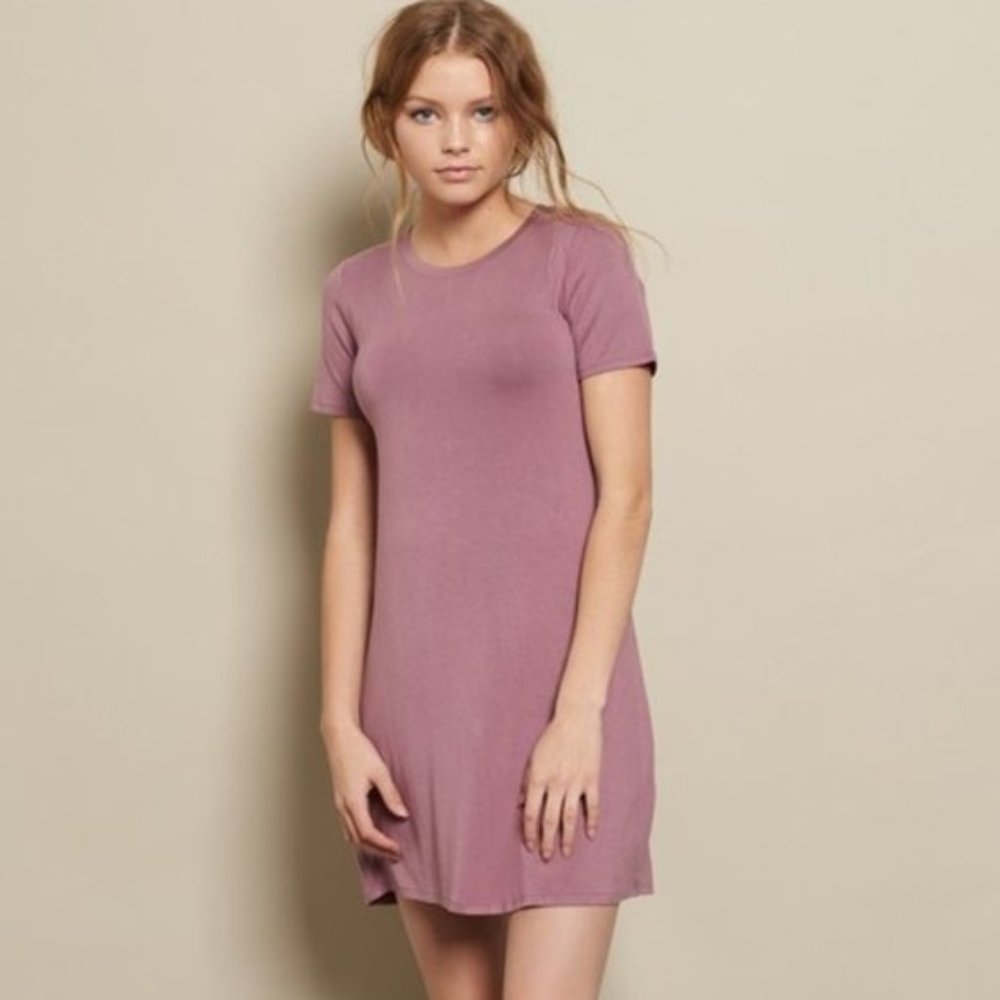 Elegant Mauve Short Sleeve Dress